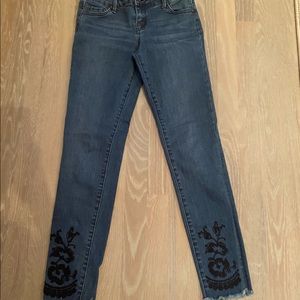 Girls Tractr jeans raw hem navy embroidery  size 12 barely used